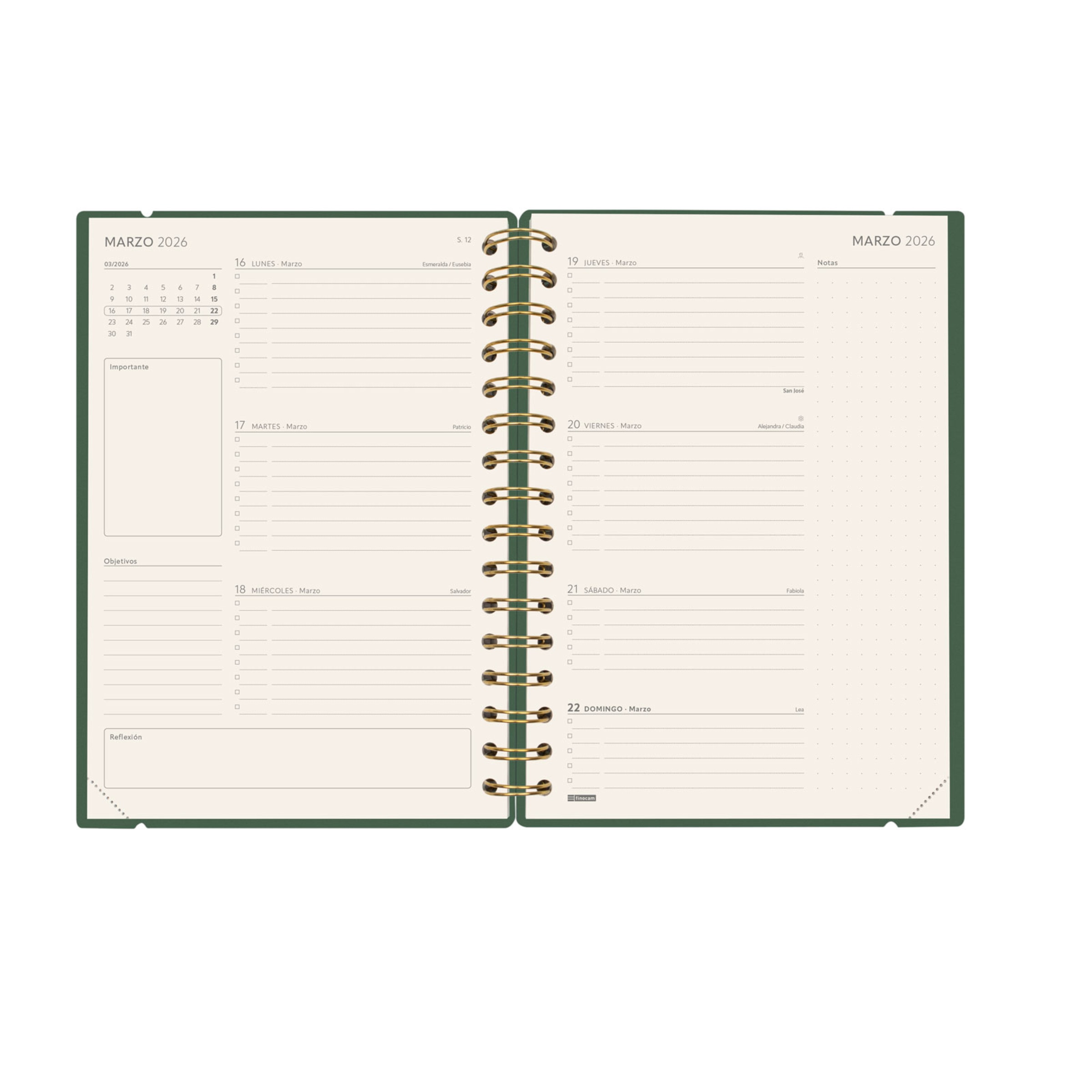Agenda 16 meses septiembre 2025-diciembre 2026 Haiku E10-155x212 mm semana vista horizontal Finocam verde Verde-8