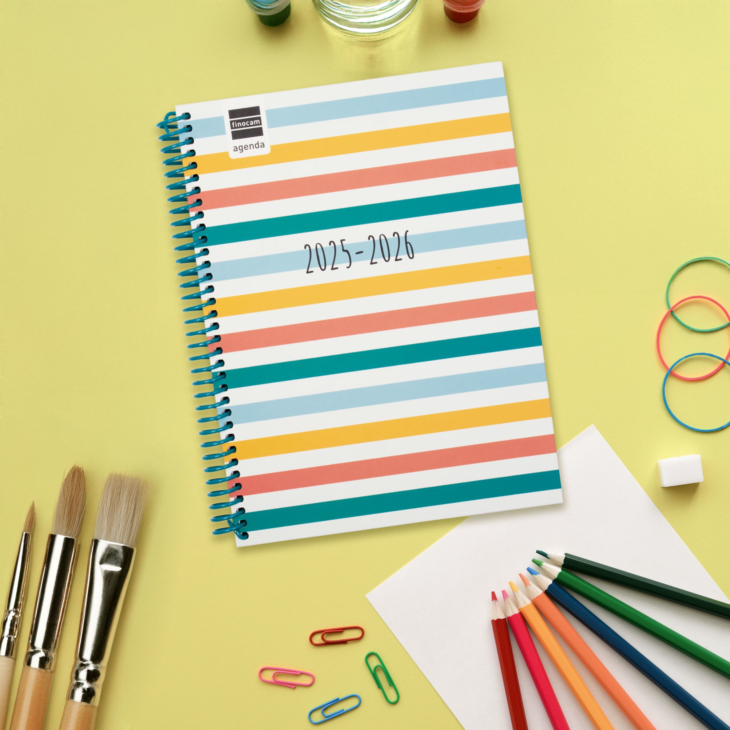 Agenda curso 2025-2026 Diva 1/4-155x212 mm semana vista horizontal Colors Finocam multilingüe 2