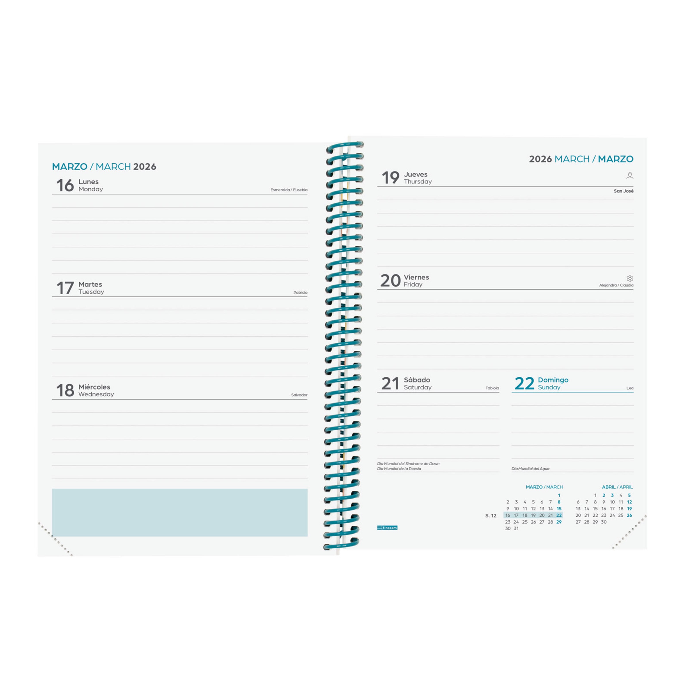 Agenda curso 2025-2026 Diva 1/4-155x212 mm semana vista horizontal Colors Finocam multilingüe 4