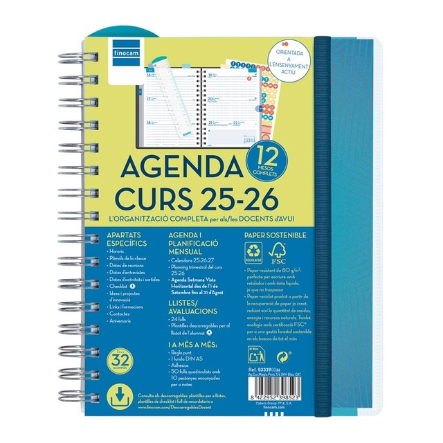 Imagem 0 de Agenda do professor ano letivo 2025-2026 Magistral 1/4-155x212 mm vista semanal horizontal Finocam Catalão azul