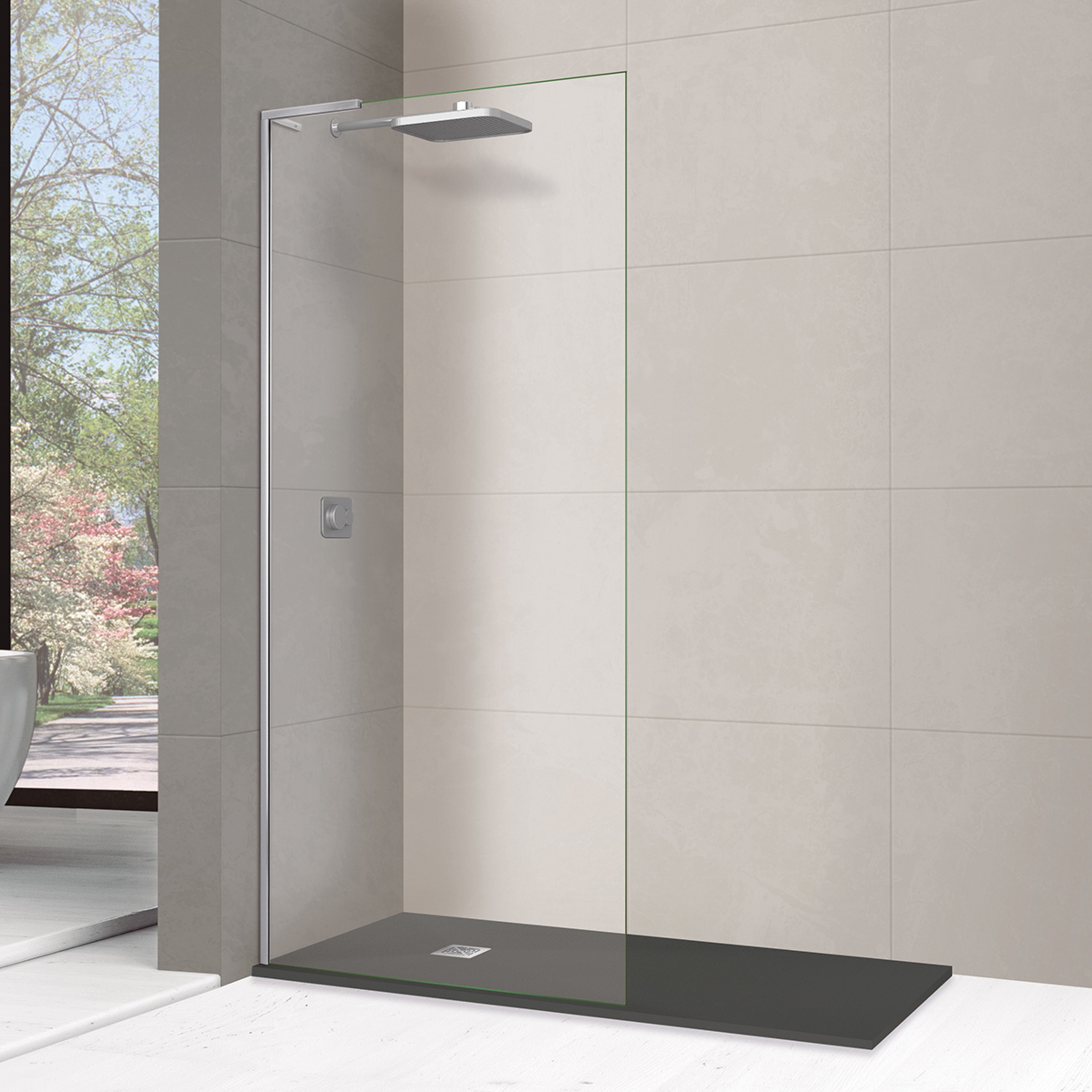 Mampara de ducha con panel fijo Módena-8 E Ibermampara Cromo-1