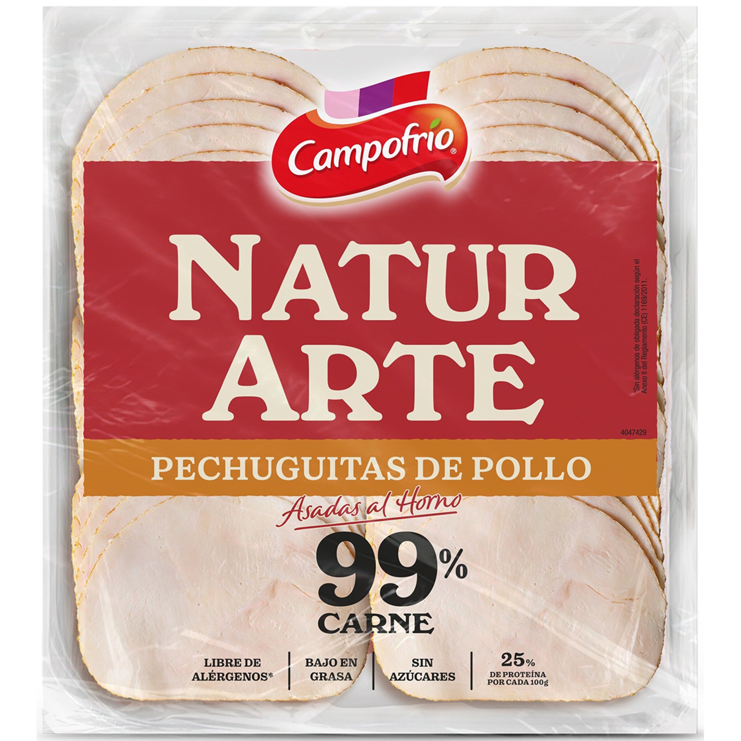 NaturArte pechuguitas de pollo asadas la horno en lonchas 99% carne bajo en grasa envase 90 g sin azúcares