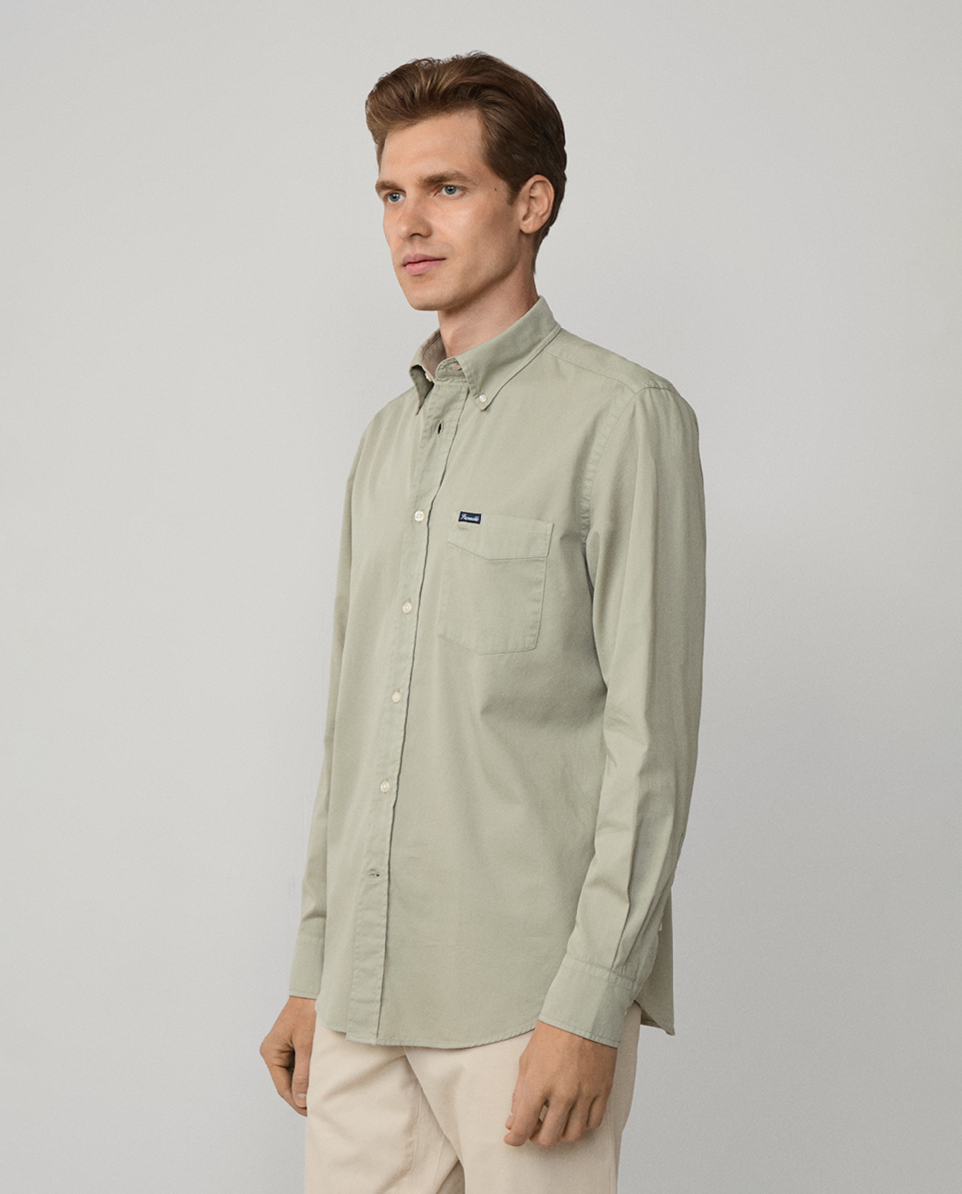 Camisa Cintada em Sarja de Algodão Lisa Fit Club Verde-5