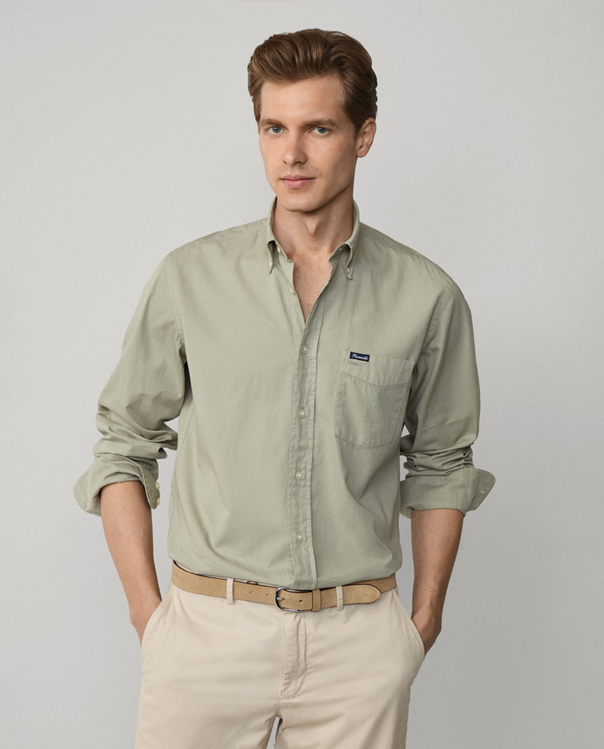 Camisa Cintada em Sarja de Algodão Lisa Fit Club Verde-3