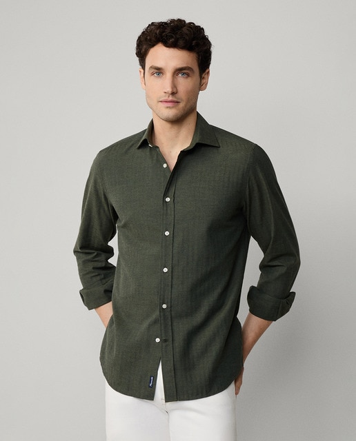 Imagem 0 de Camisa Regular de Flanela de Algodão com Design de Padrão Espinha de Peixe