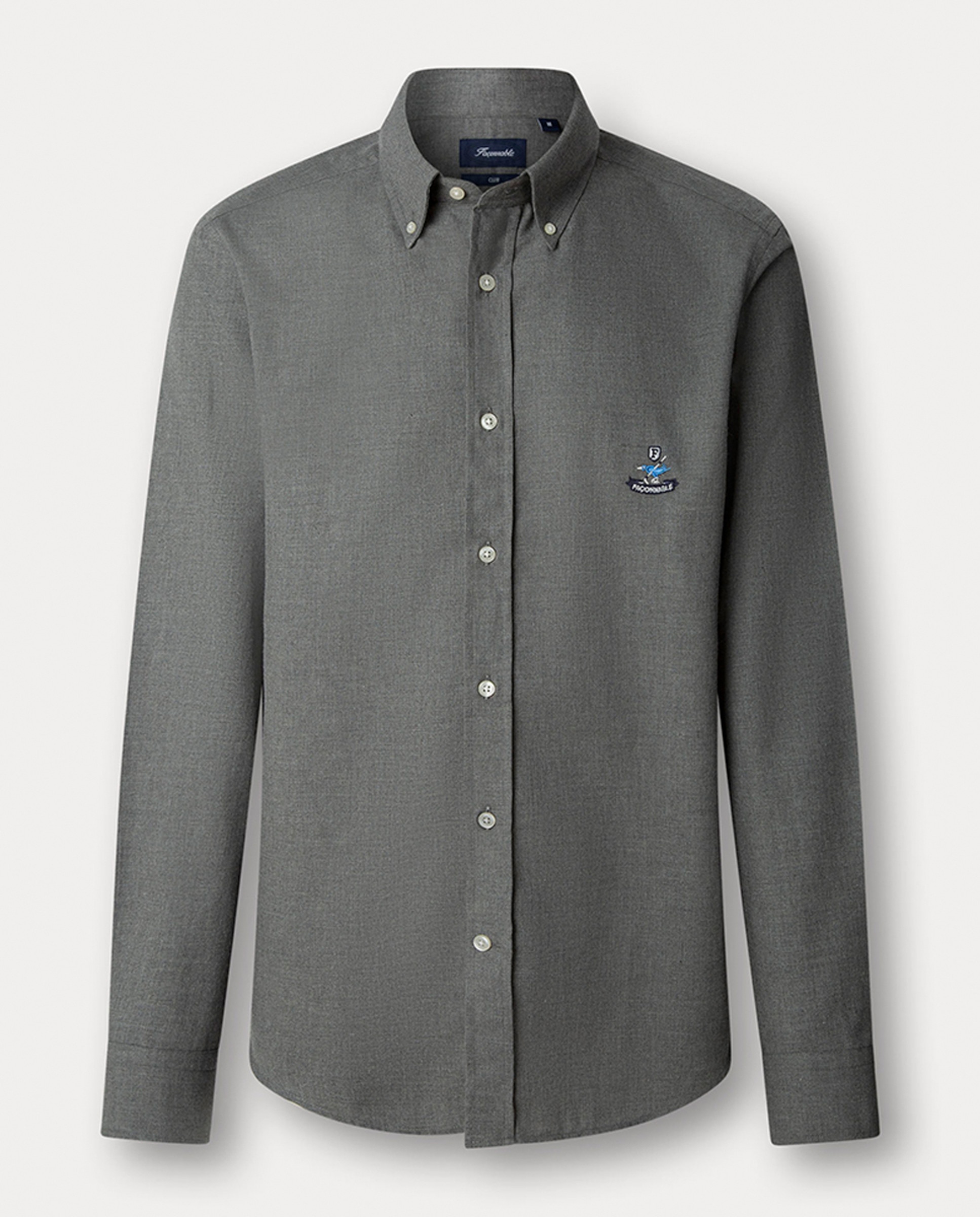 Camisa Regular de Flanela de Algodão com Logótipo Birdie Cinzento-1