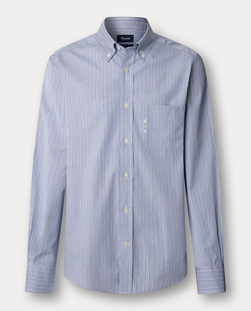 Imagem 0 de Camisa de Popelina de Algodão às Riscas Finas e com Bolso Fit Club