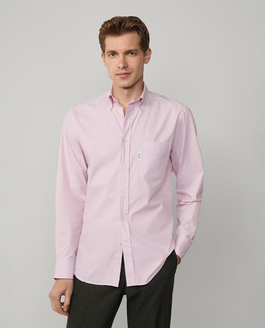 Imagem 0 de Camisa Regular de Popelina de Algodão às Riscas Finas