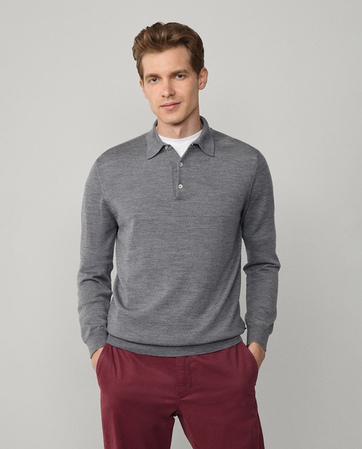 Imagem 0 de Camisola de Malha de Lã Merino com Colarinho de Polo e Manga Comprida