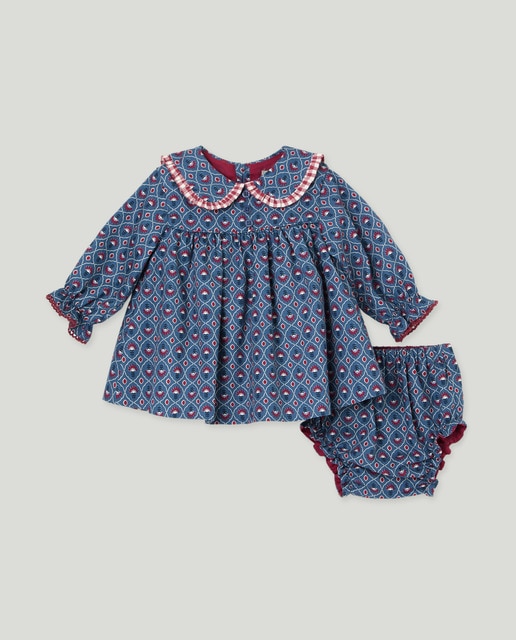 Imagen 0 de Vestido manga larga cuello baberola all over print de bebé niña