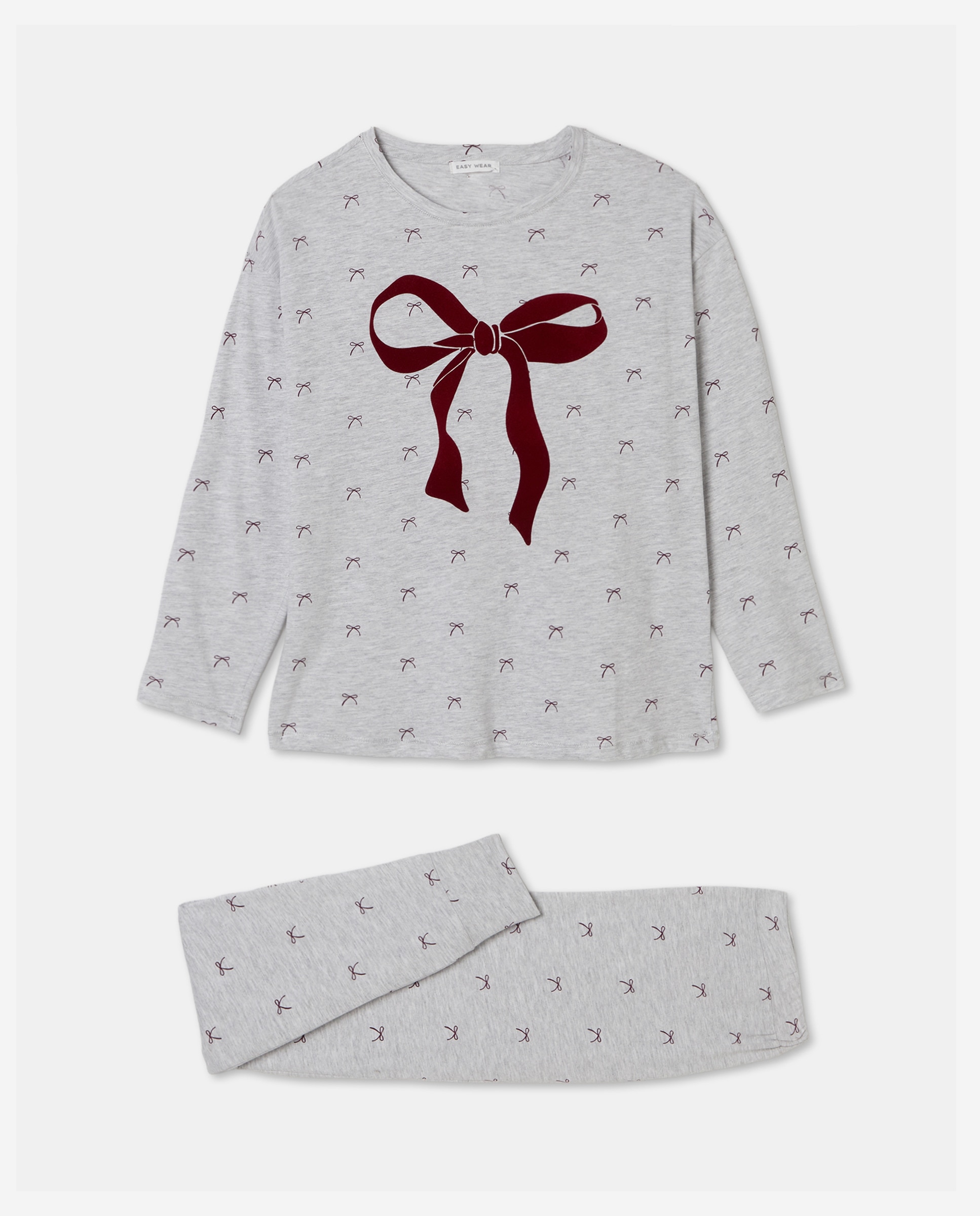 Pijama Completo com Laço Cinzento-claro-3