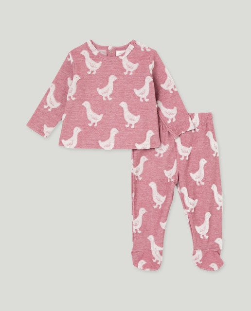Imagen 0 de Pijama largo de bebé niña en tejido rizo estampado