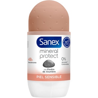 desodorante roll-on Mineral Protect con piedra de alumbre piel sensible 48h envase 50 ml 0% alcohol y colorantes - Sanex