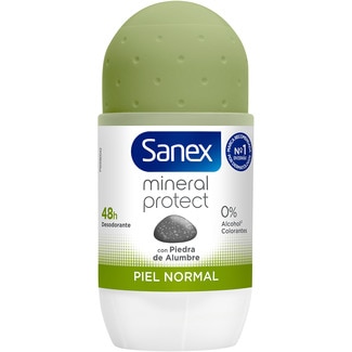 desodorante roll-on Mineral Protect con piedra de alumbre para piel normal 48h envase 50 ml 0% alcohol y colorantes - Sanex