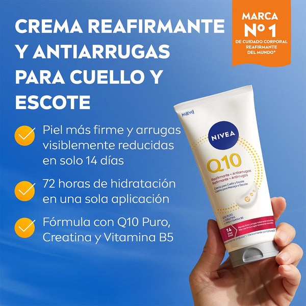 Q10 crema para cuello y escote reafirmante + antiarrugas 72h de hidratación Rohr 200 ml con creatina y provitamina B5