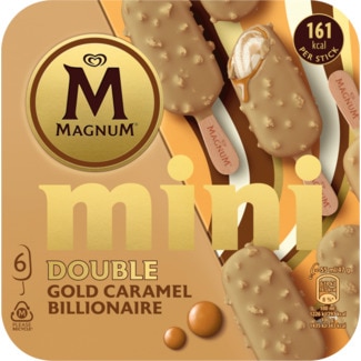 Mini Gelados Double Gold Caramelo Billionaire Pack 6 embalagem 330 ml - Magnum