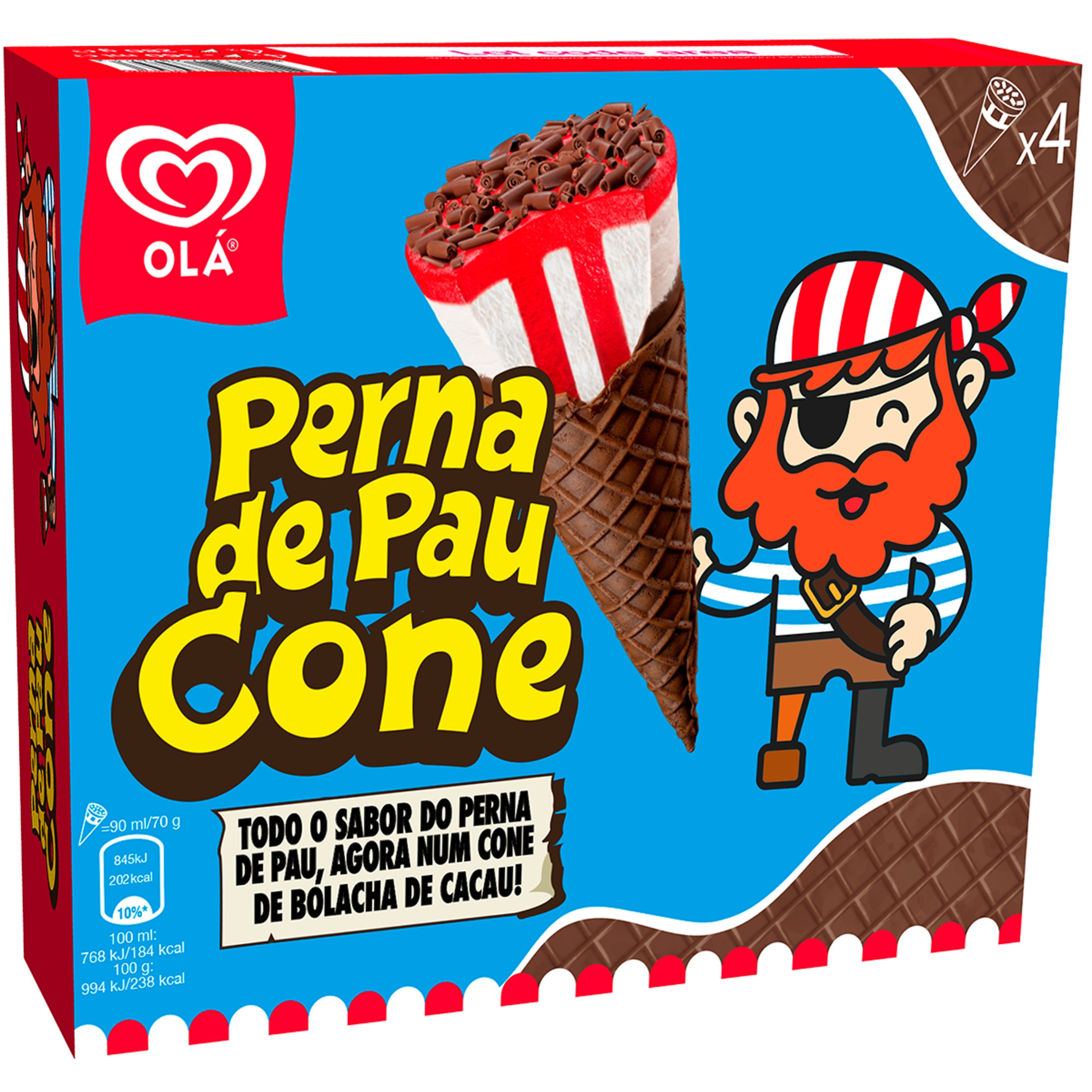 Gelado Perna de Pau Cone 4 unidades embalagem 360 ml