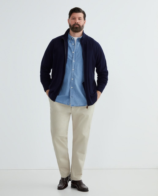 Imagen 0 de Cárdigan de hombre tallas grandes con cuello semicisne cremallera liso algodón merino