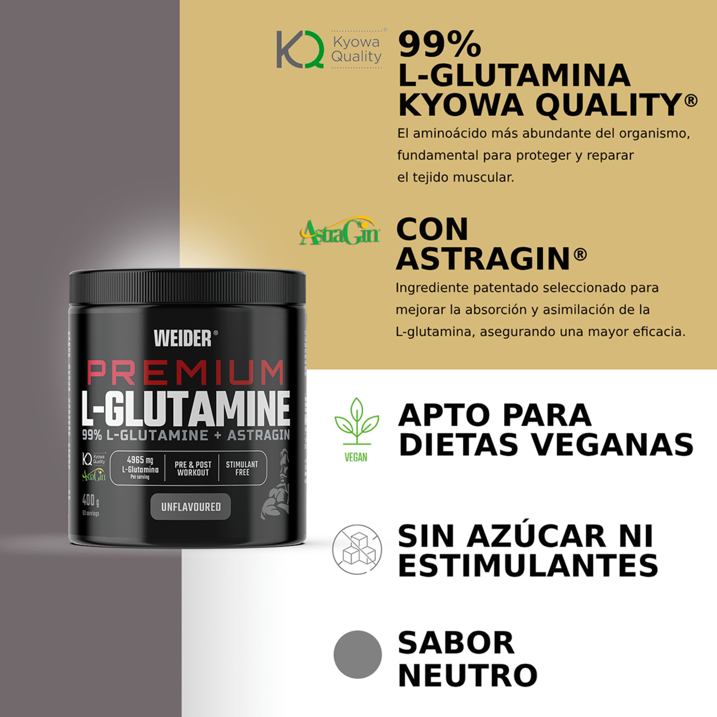Premium L-Glutamina+Astragin 400G Weider 4