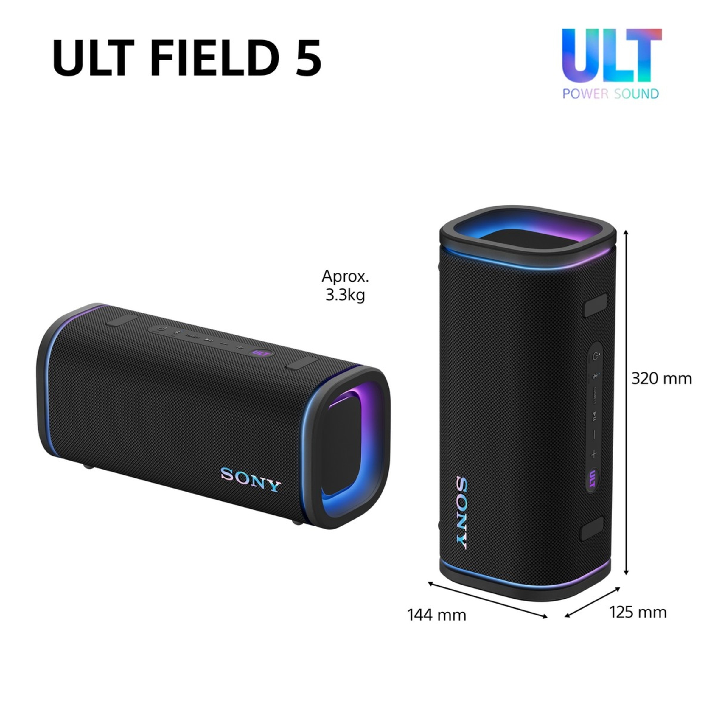Coluna Portátil Sony ULT FIELD 5 com ULT POWER SOUND, IP67, Resistente à Água, ao Pó, aos Choques, Bateria 25 H Duração, Luzes 360°, Correia Amovível Preto-13
