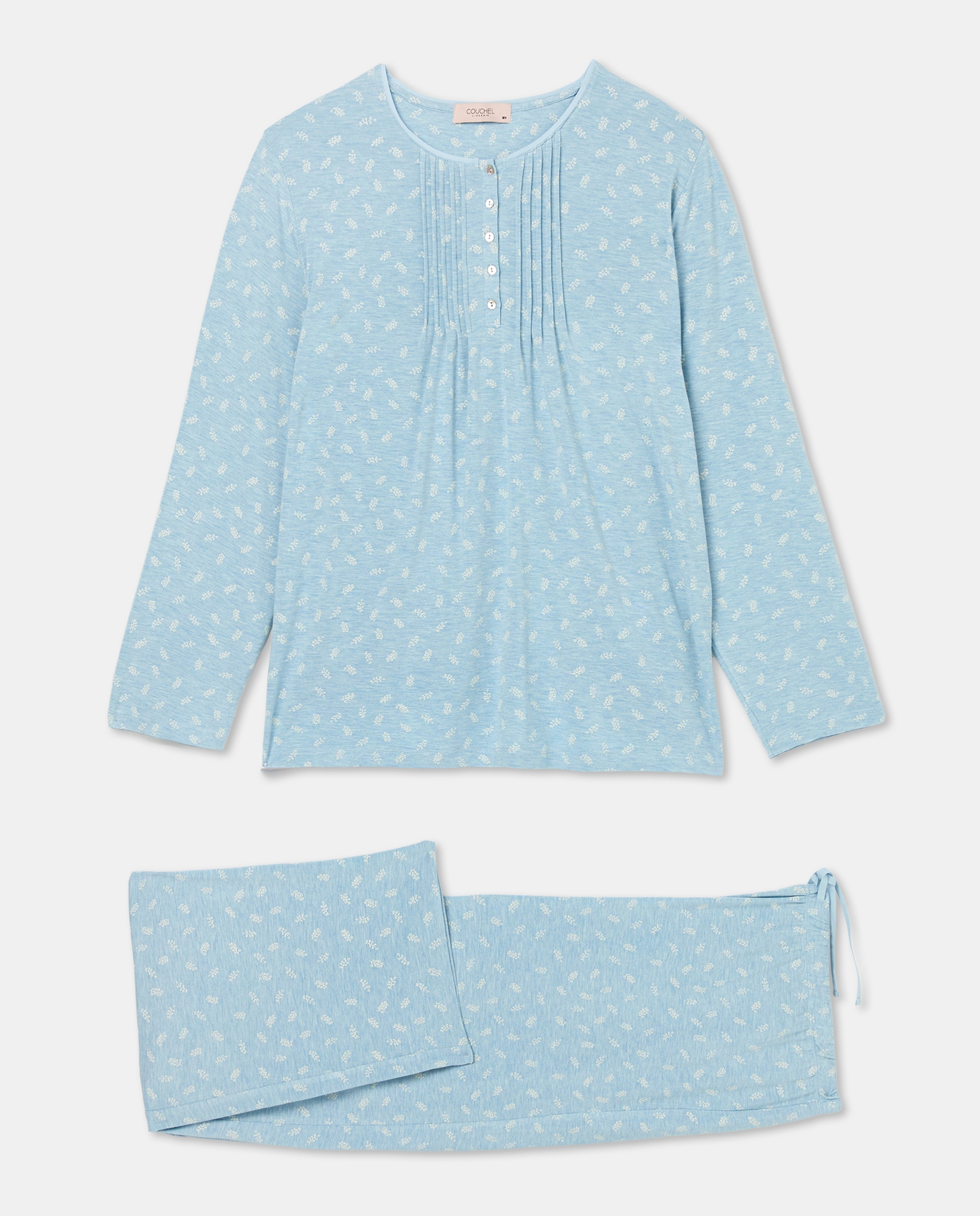 Pijama com Detalhes de Botões no Decote Azul-4