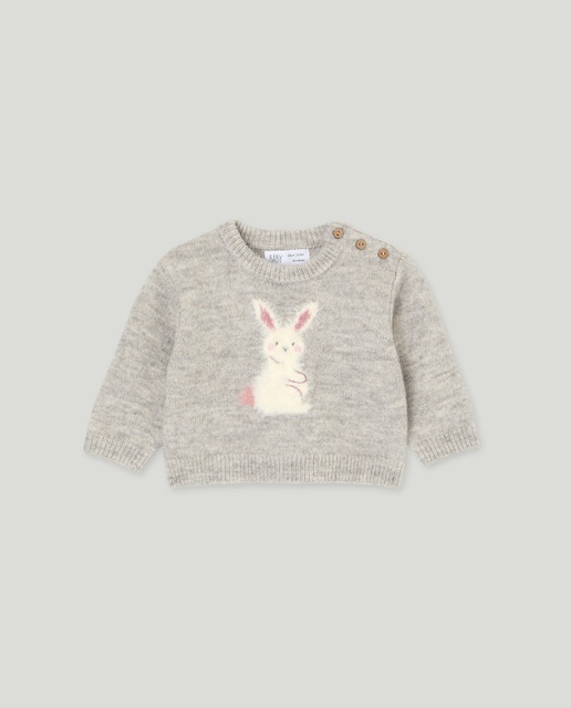Imagem 0 de Camisola de Malha de Tricot de Bebé com Decote Redondo com Pelo e Animal