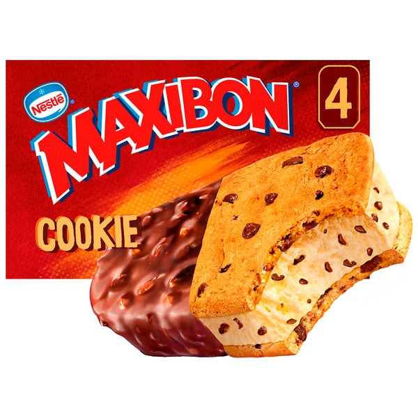Cookie Sandwich mit Vanilleeis, Keks und Schokoladenstückchen 4 Stück Karton 600 ml