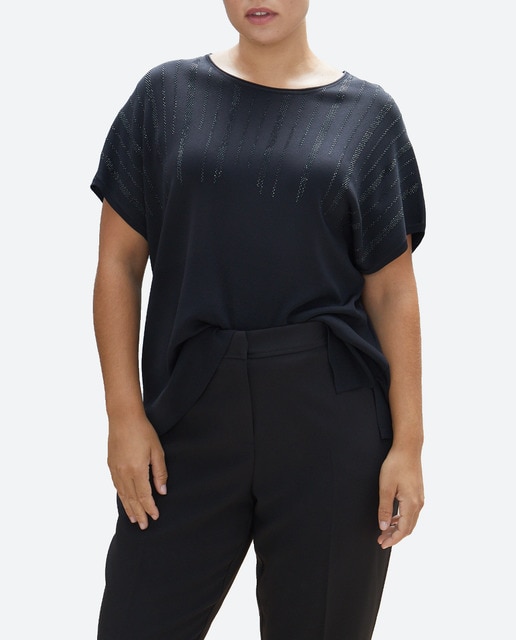 Imagen 0 de Jersey de mujer cuello caja manga corta crepe brillo