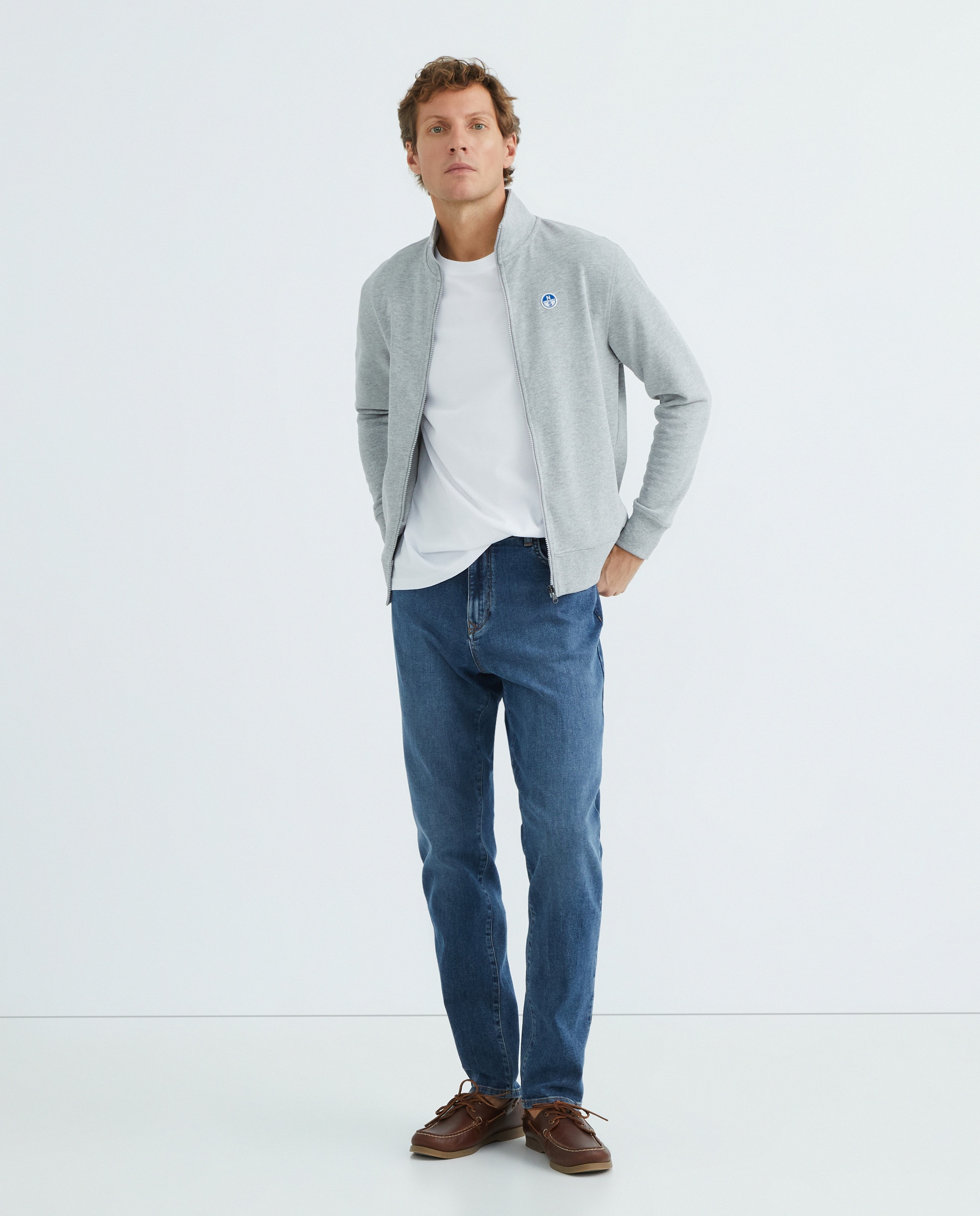 Sweatshirt com Fecho de Correr e em Algodão Orgânico Cinzento-claro-2