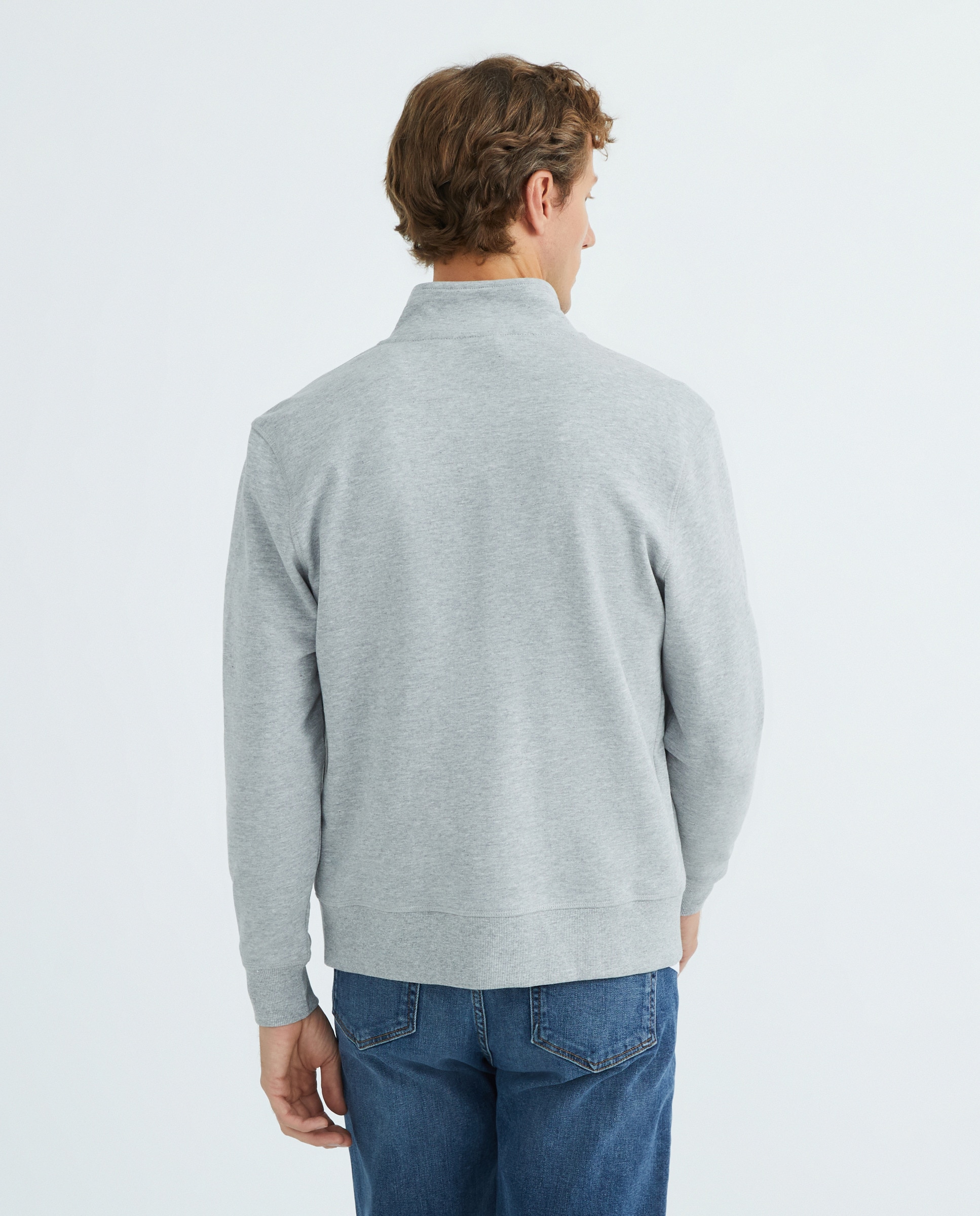 Sweatshirt com Fecho de Correr e em Algodão Orgânico Cinzento-claro-3
