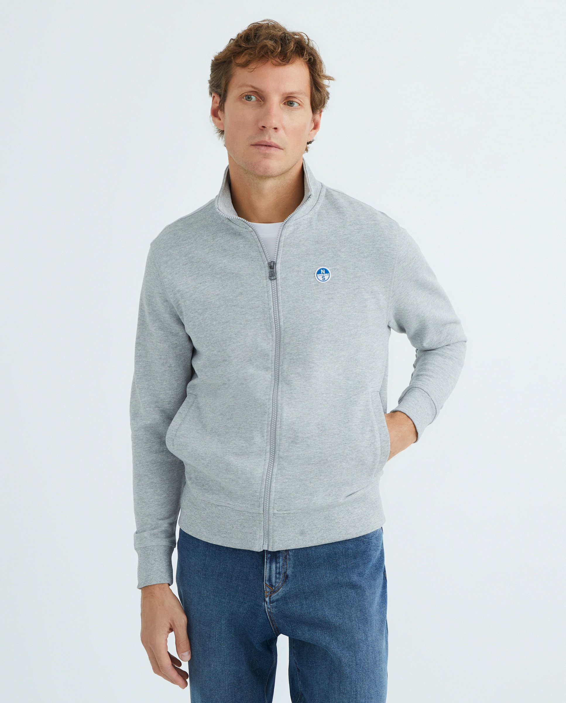 Sweatshirt com Fecho de Correr e em Algodão Orgânico Cinzento-claro-1