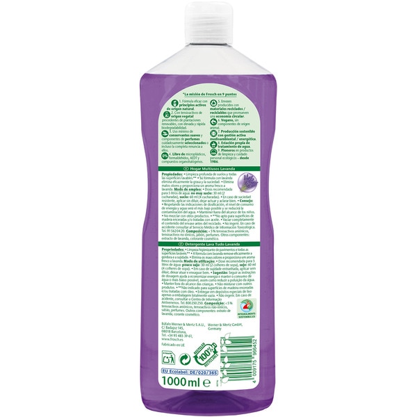 Bio-Mehrzweckreiniger Lavendel ohne Mikroplastik ohne tierische Inhaltsstoffe Flasche 1 l