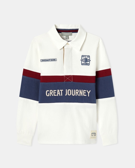 Imagem 0 de Polo de Manga Comprida Heavy Jersey com Cortes Bordados e Estampado de Fantasia