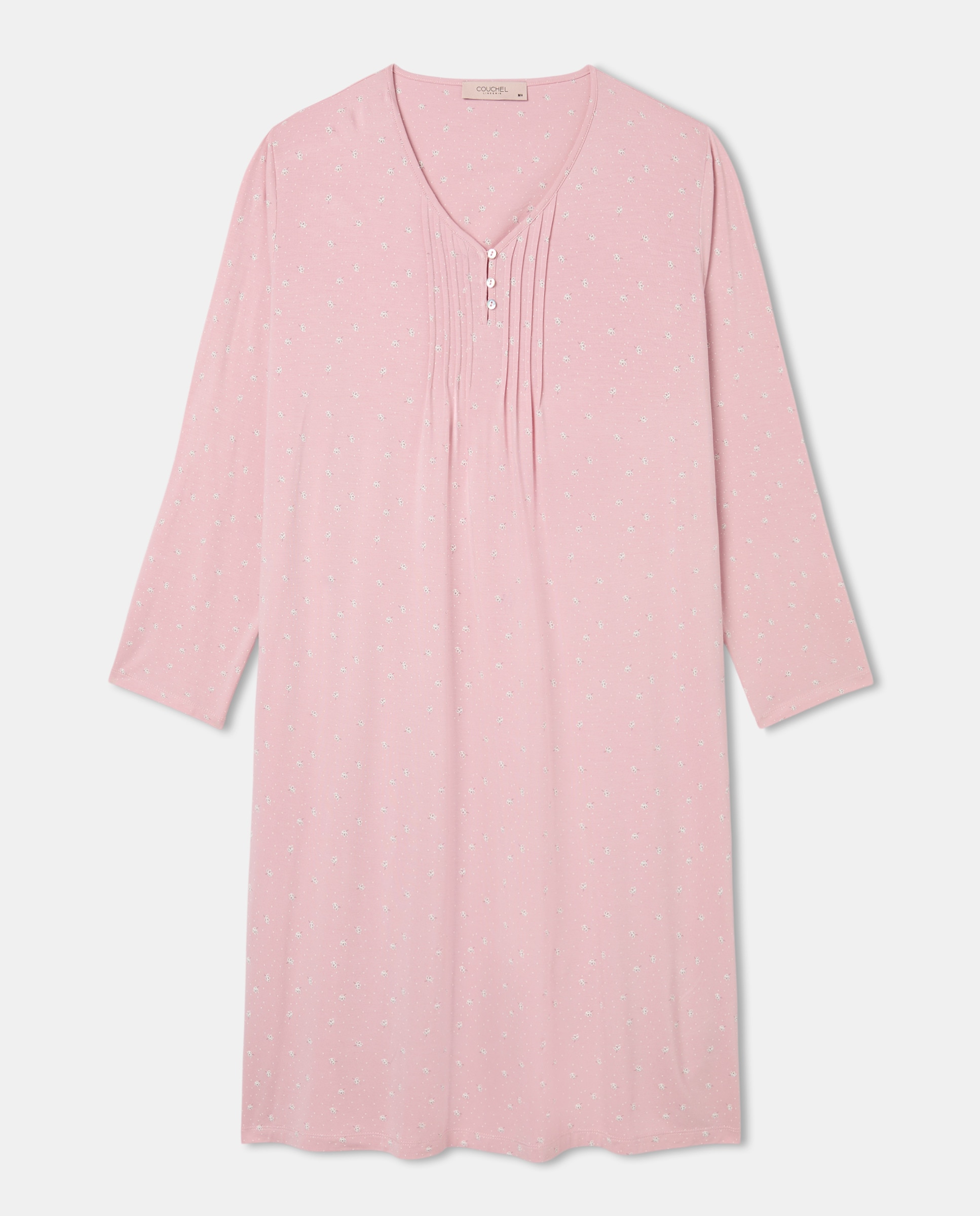 Camisa de Dormir com Decote em Bico com Três Botões Rosa-4
