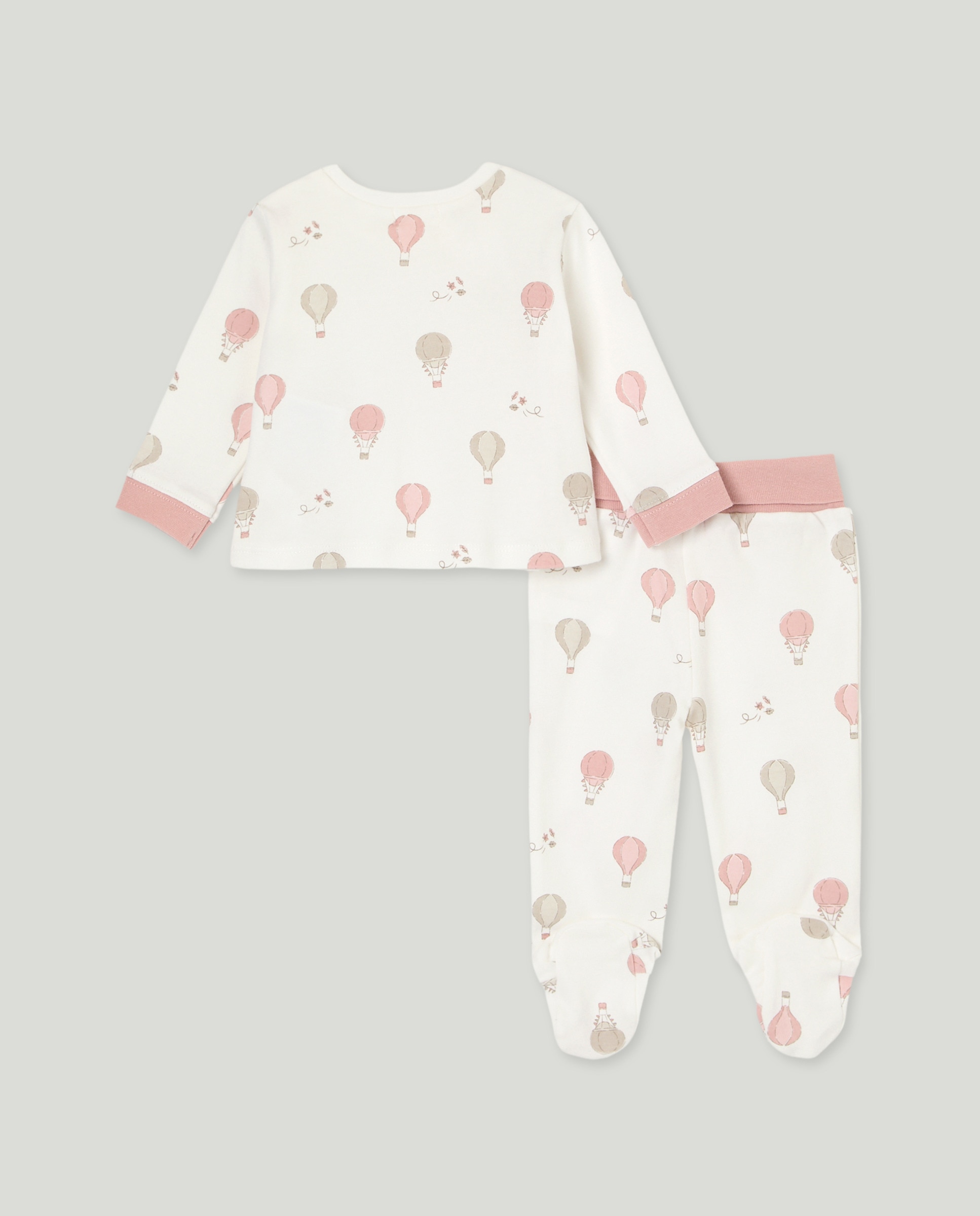 Pijama Comprido de Malha de Bebé com Estampado de Fantasia e Fecho de Correr Rosa-2