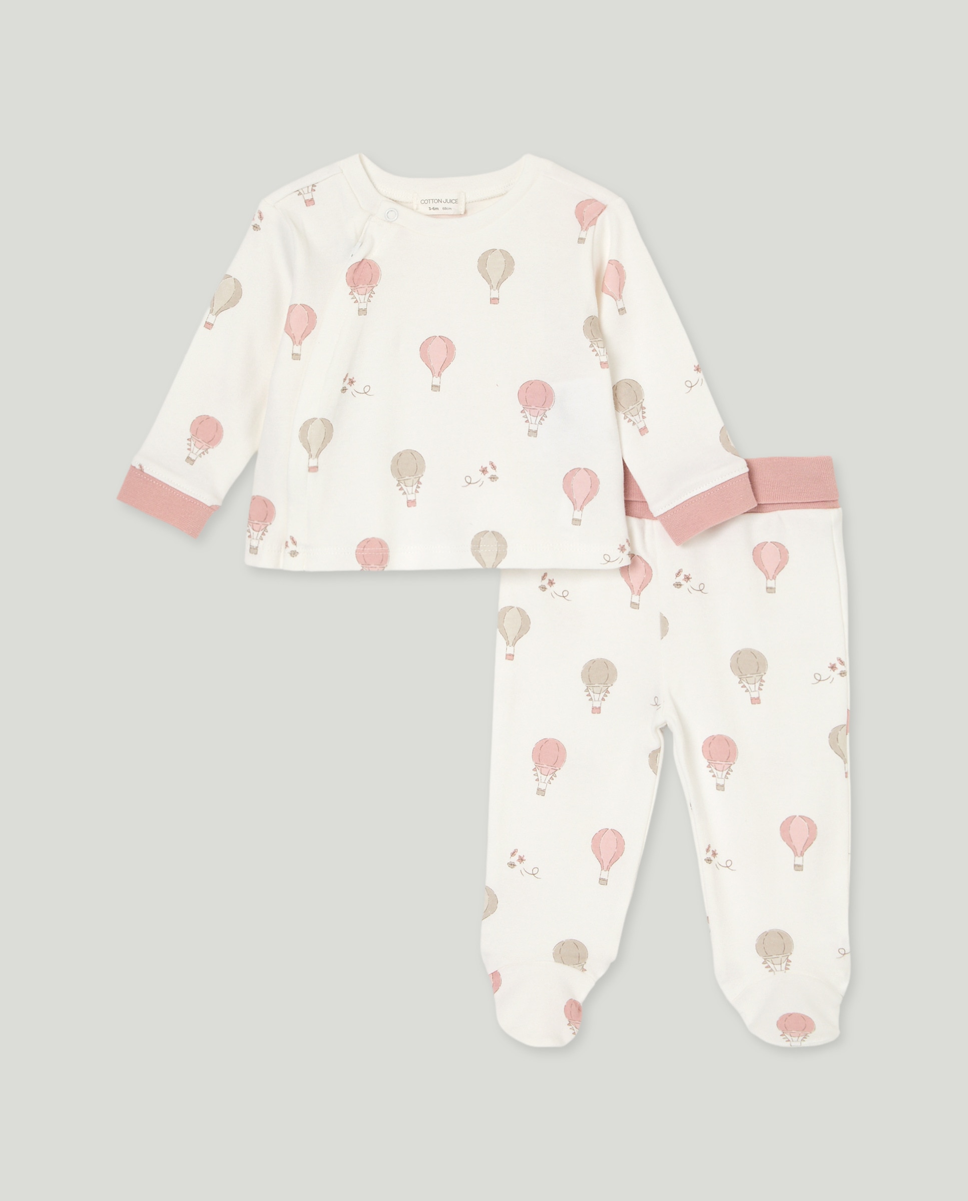 Pijama Comprido de Malha de Bebé com Estampado de Fantasia e Fecho de Correr Rosa-1