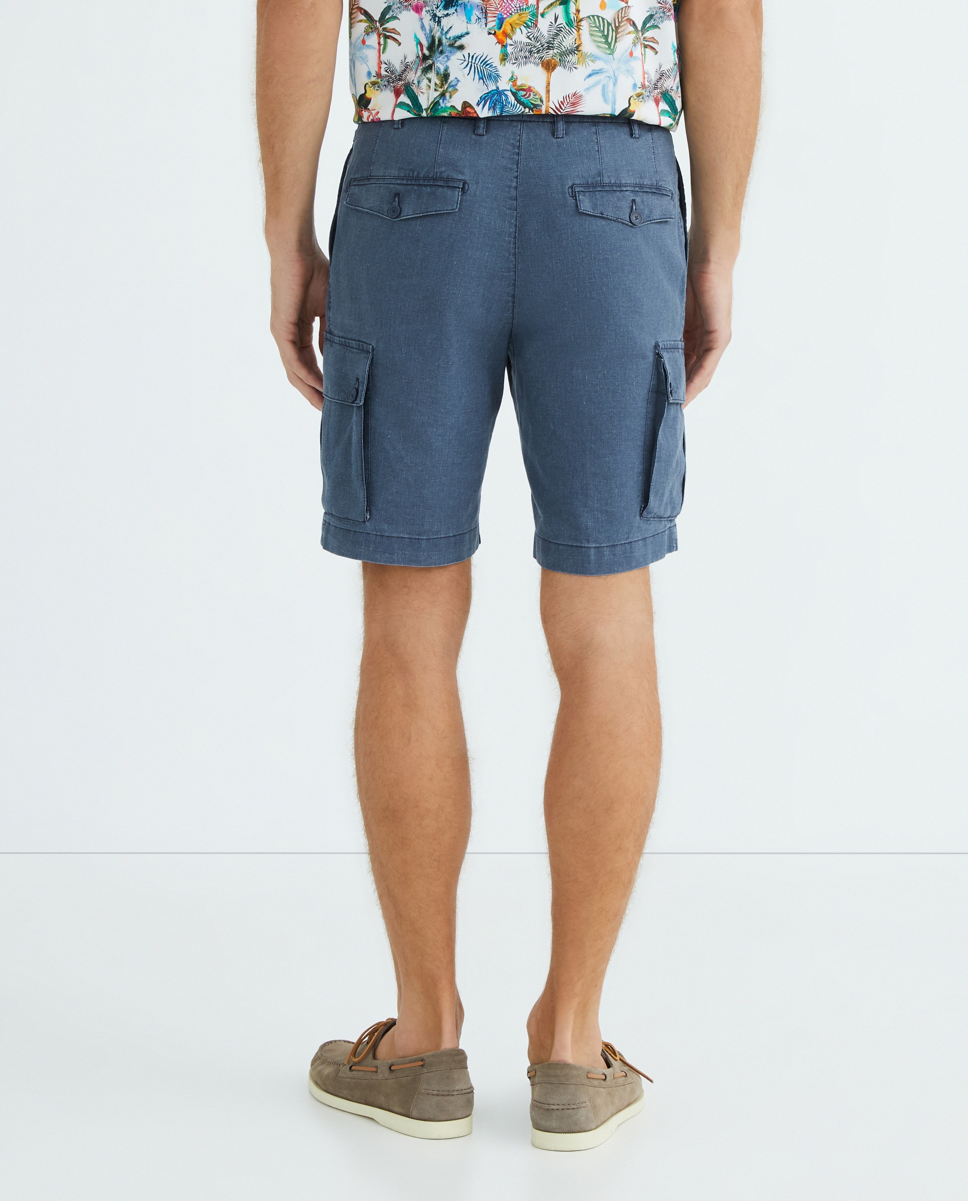 Bermudas Cargo Regular Fit com Efeito de Linho Azul-marinho-3