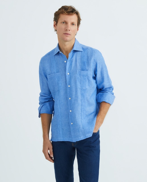 Imagem 0 de Camisa Guayabera de Linho com 2 Bolsos e Manga Comprida