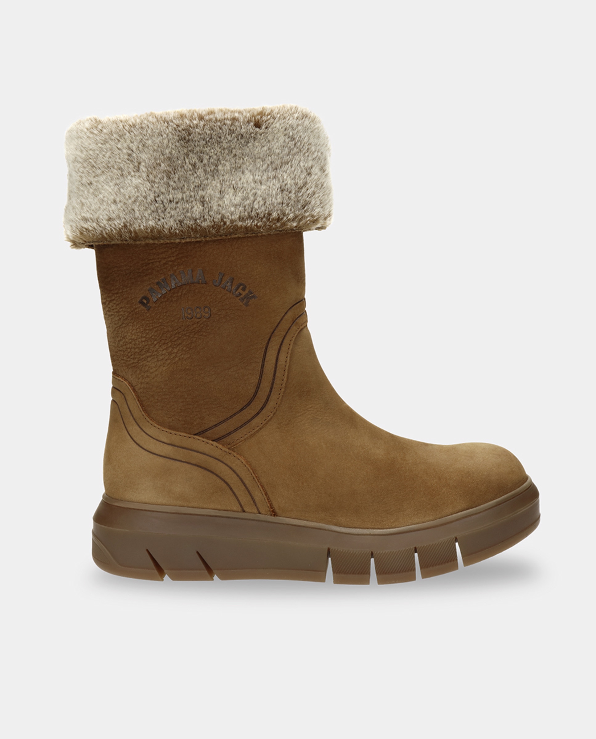 Botas em Pele e com Forro de Pelo Sintético Castanho-5
