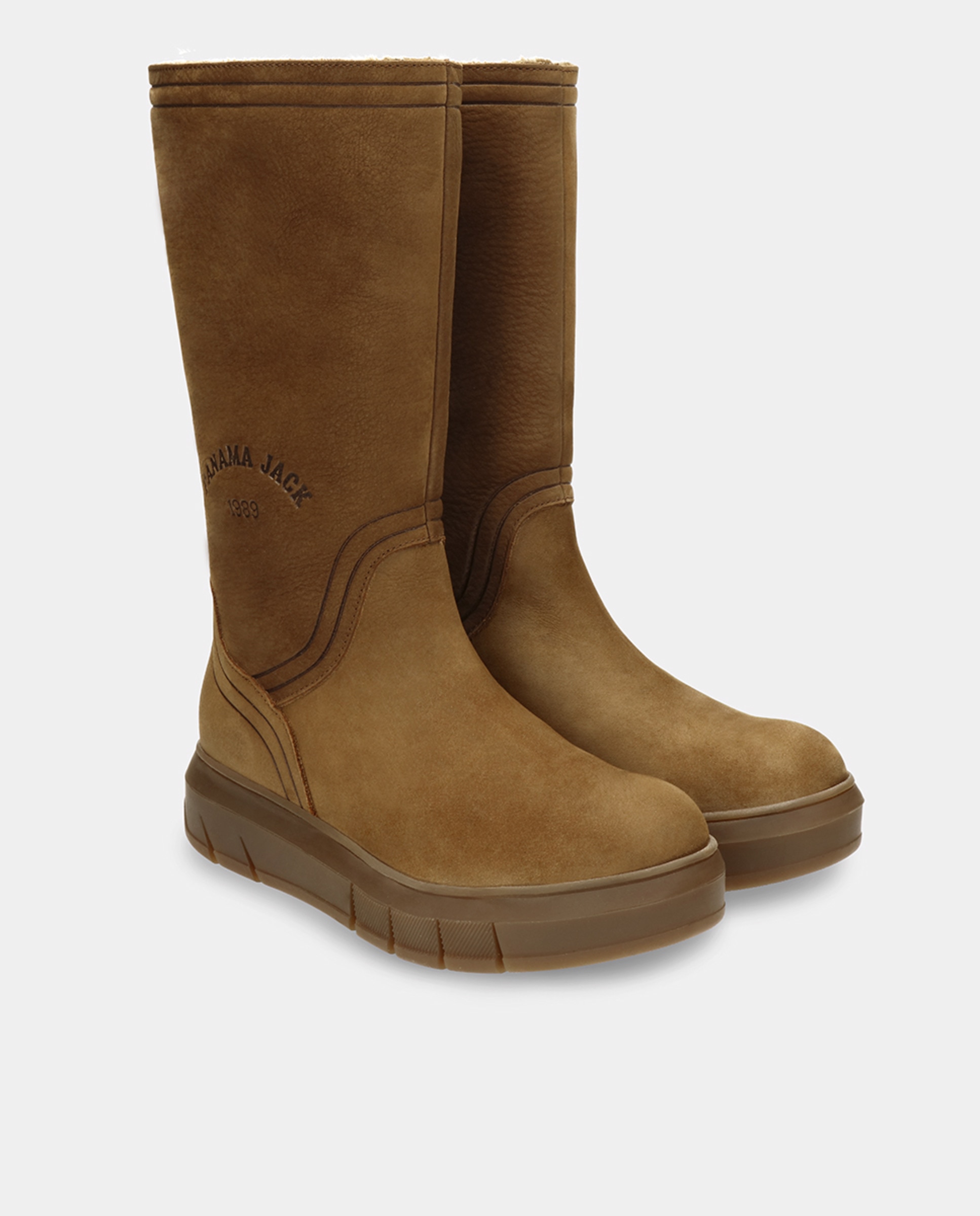 Botas em Pele e com Forro de Pelo Sintético Castanho-4