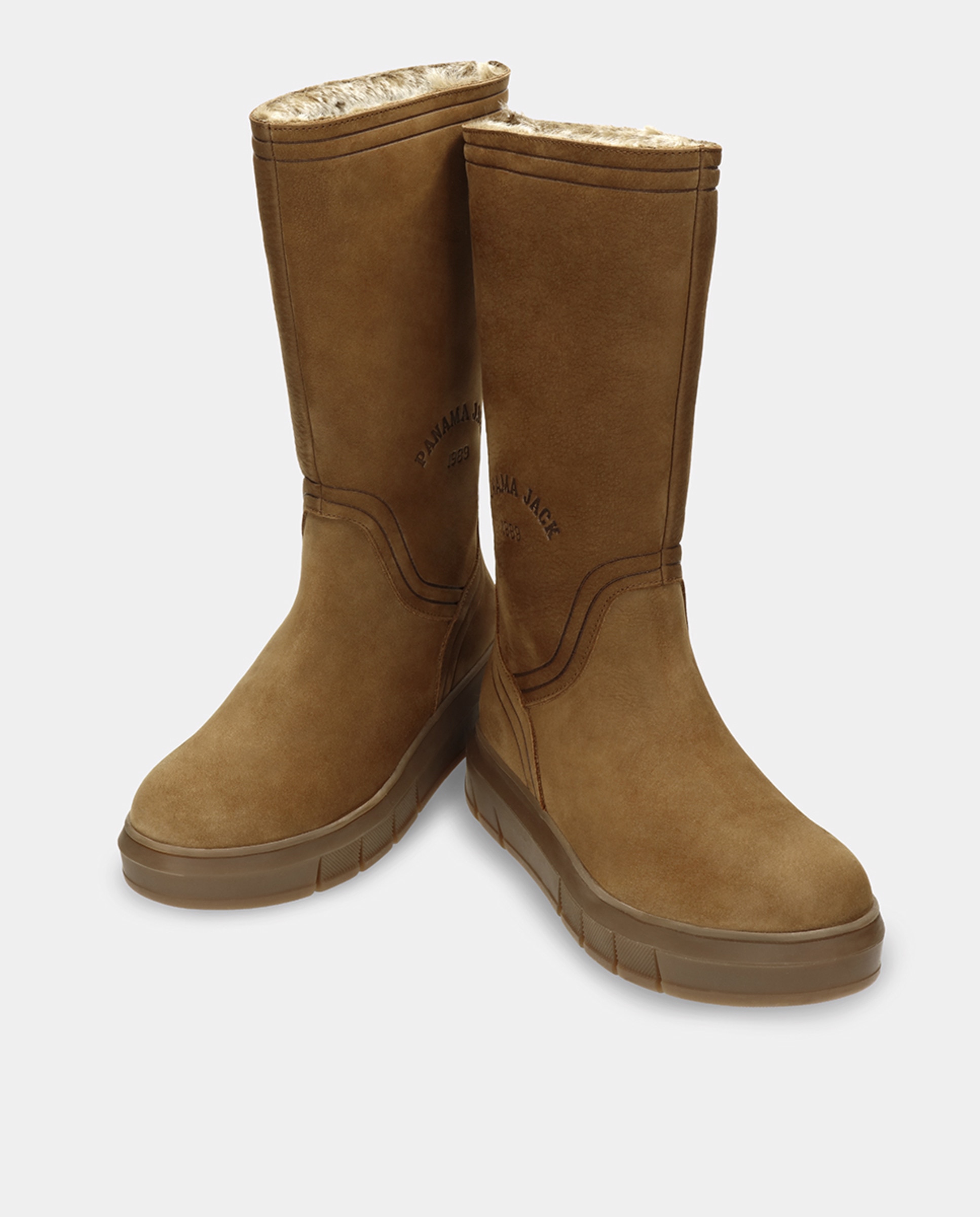 Botas em Pele e com Forro de Pelo Sintético Castanho-2