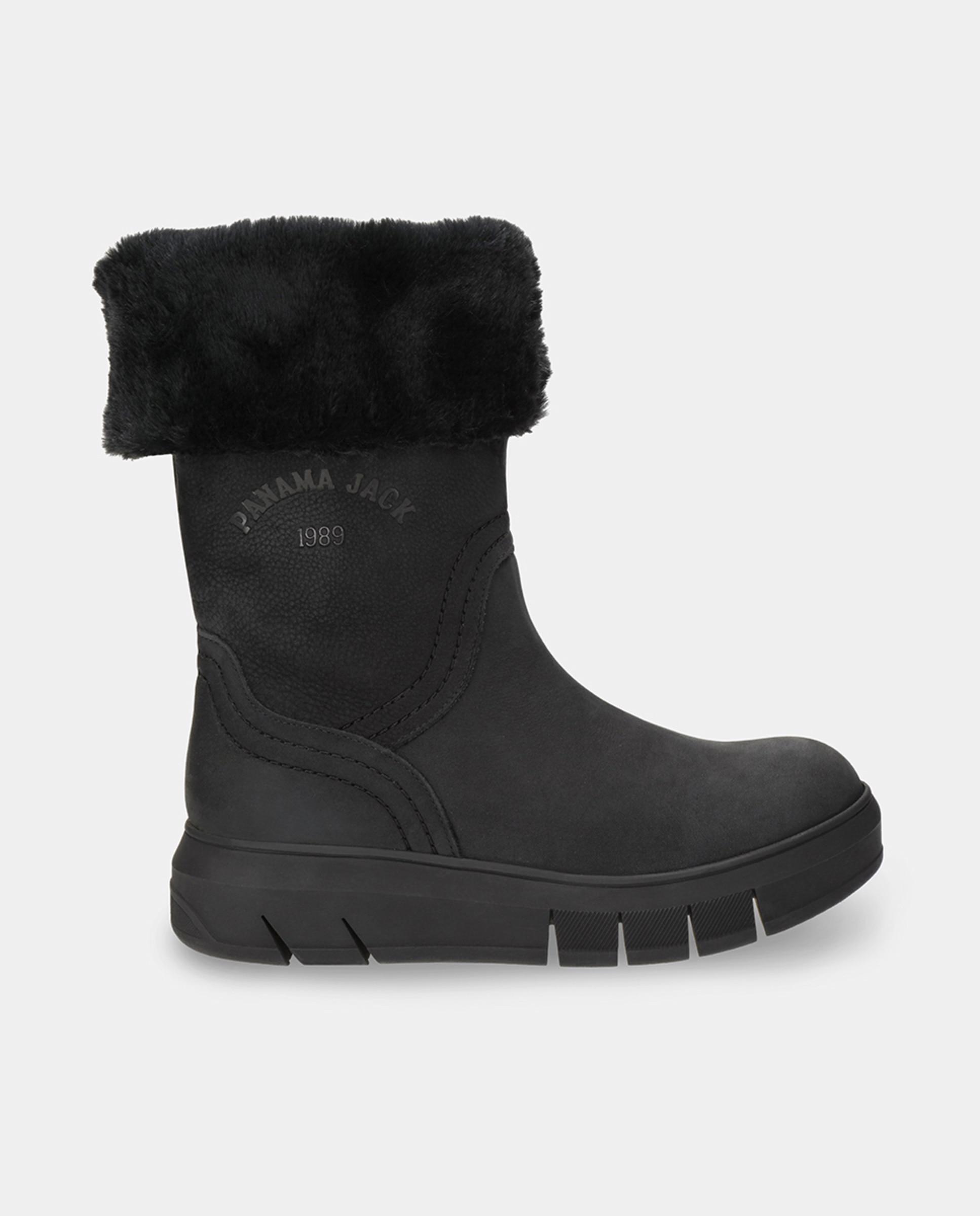 Botas em Pele e com Forro de Pelo Sintético Preto-5