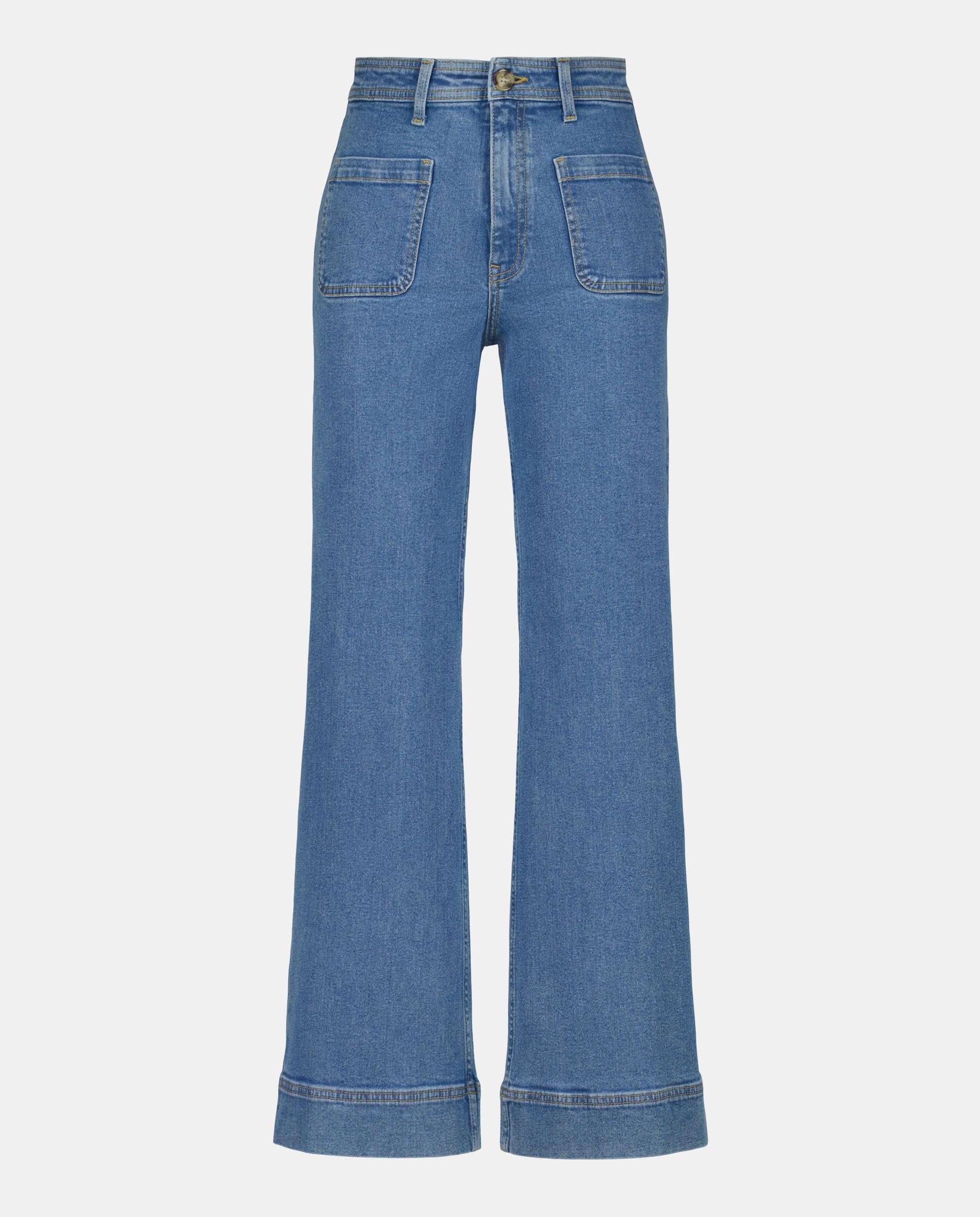 Pantalón denim campana de mujer con bolsillos Azul pálido-4