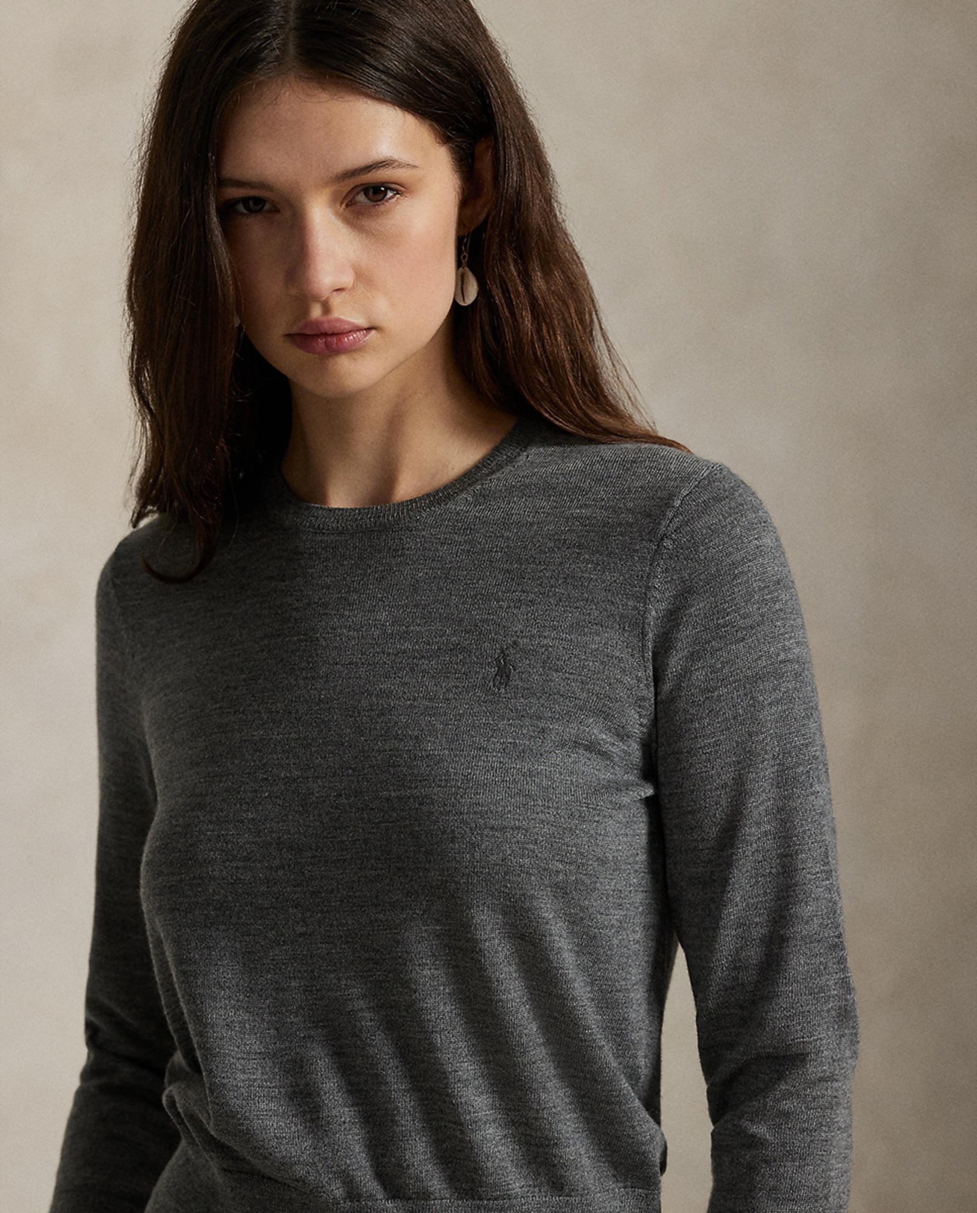 Camisola de Malha de Lã com Decote Redondo Cinzento-3
