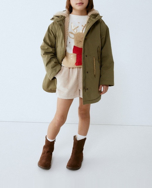 Imagen 0 de Parka tipo sarga de niña forrada de borreguito