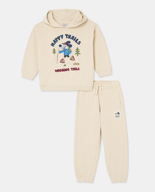Imagen 0 de Conjunto de 2 piezas largo sudadera cerrada con capucha y pantalón felpa de niño