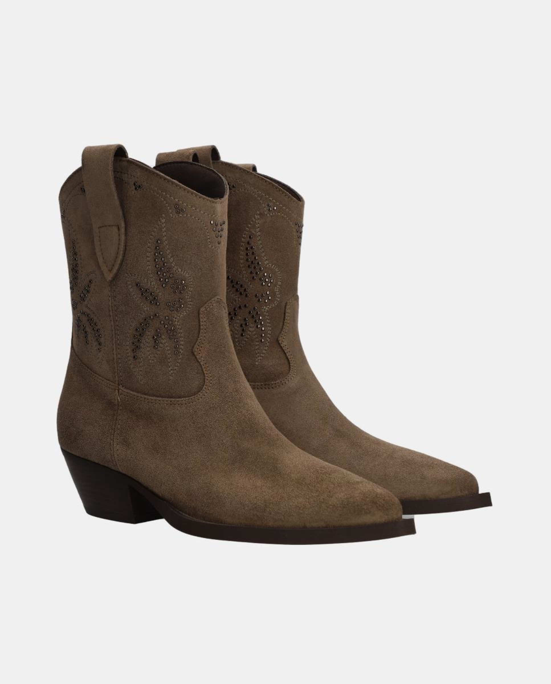 Botins em Pele Baby Silk com Sola de Couro Lite e Fecho de Correr Castanho-2