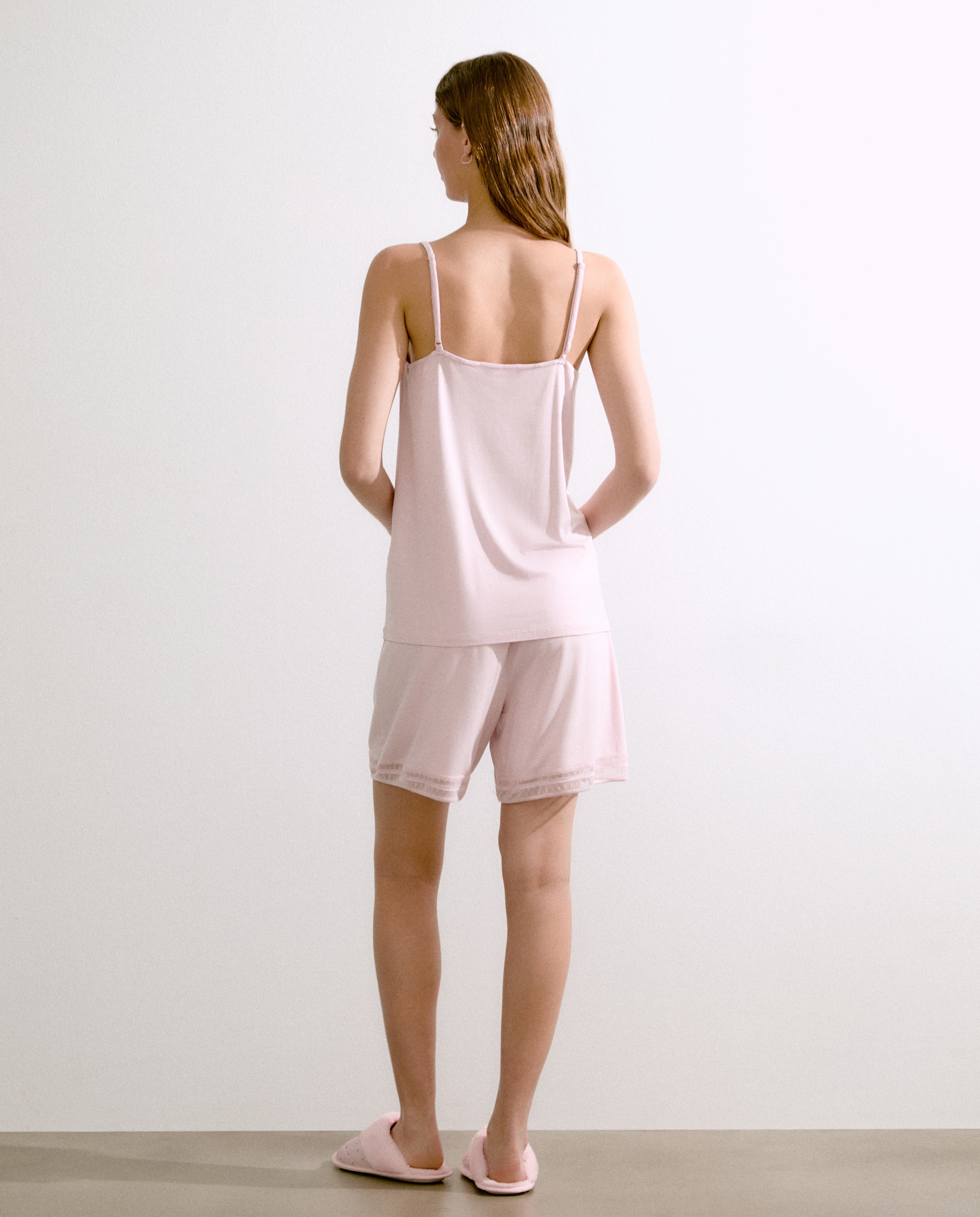 Pijama de Alças com Decote em Bico Tull Rosa-claro-2