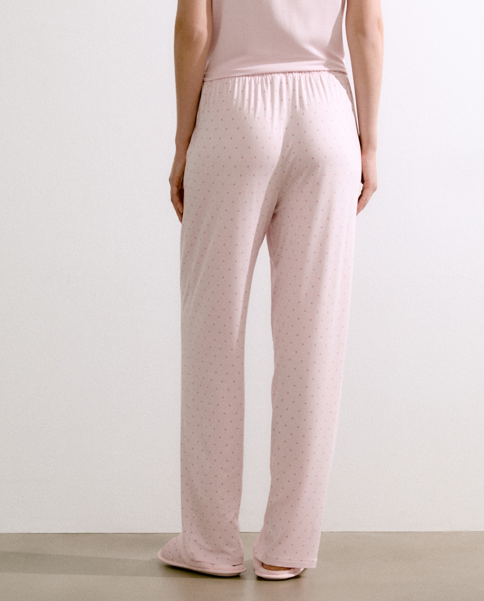 Calças Regular de Pijama às Bolinhas Rosa-claro-3