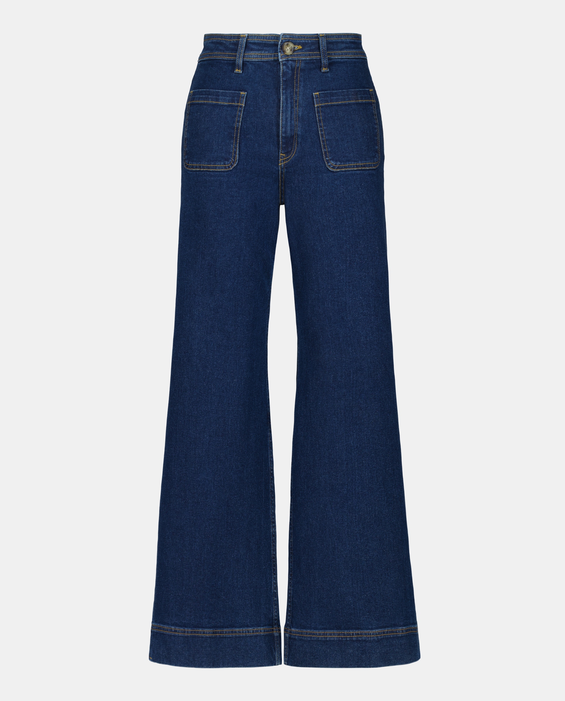 Pantalón denim campana de mujer con bolsillos Azul Suave-4